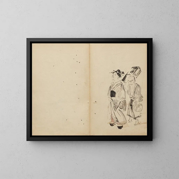 Woman and Servant - Kawanabe Kyōsai — framed artwork on a wall