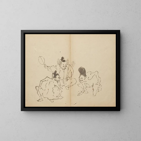 Fight match painting - Kawanabe Kyōsai — framed artwork on a wall