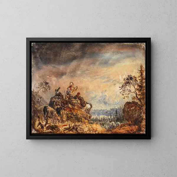 Niña cuidando cabras (boceto) - Kilian Zoll — cuadro enmarcado en la pared