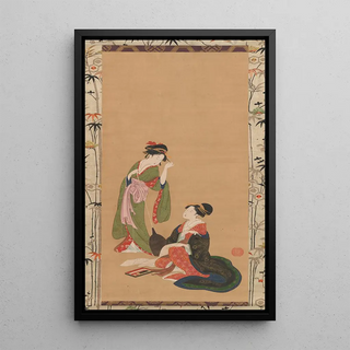 Kinpsha Toyomaro - Courtesans Parodying Kanzan and Jittoku.webp