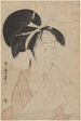 Cabeza de mujer sosteniendo una toalla en su boca - Kitagawa Utamaro — vista de la obra