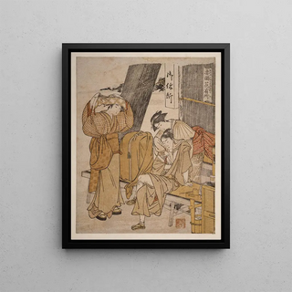 Oyasumidokoro: Stand de thé en bord de route - Kitagawa Utamaro — framed artwork on a wall