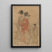 Two women walking near a stream led by a boy - Kitagawa Utamaro — framed artwork on a wall