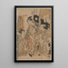 Two women and a man carrying a black samisen box - Kitagawa Utamaro — framed artwork on a wall
