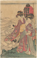 Dos mujeres con niños junto al mar - Kitagawa Utamaro — vista de la obra