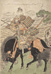 Kajiwara Genta Kagesue sur un cheval noir - Kitao Shigemasa — artwork view