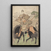 Kajiwara Genta Kagesue sur un cheval noir - Kitao Shigemasa — framed artwork on a wall