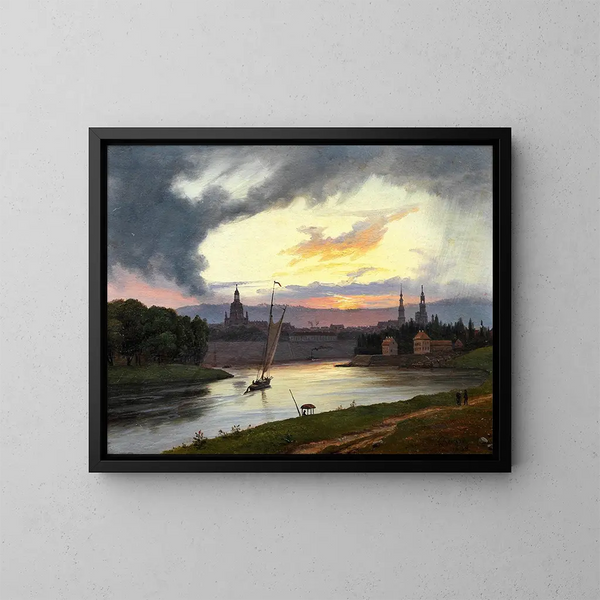 Dresde al atardecer - Knud Baade — cuadro enmarcado en la pared
