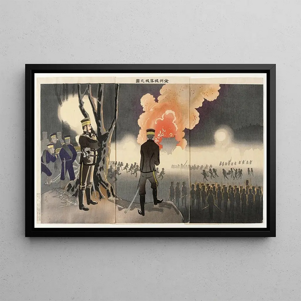 El caída del fuerte de Chinchow - Kobayashi Kiyochika — cuadro enmarcado en la pared