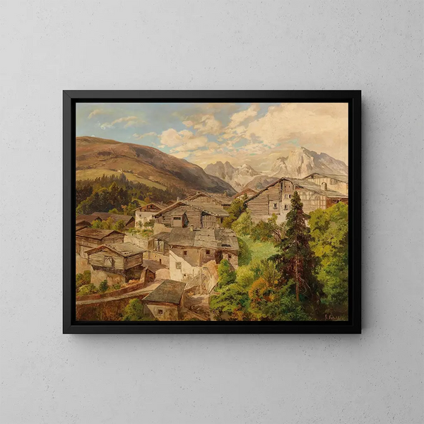 Village alpin - Konrad Petrides — cuadro enmarcado en la pared