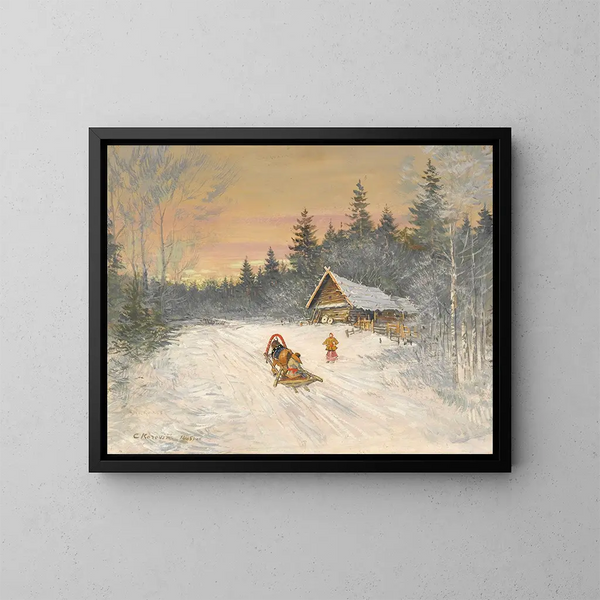 Pueblo ruso bajo la nieve - Konstantin Alexeïevitch Korovine — cuadro enmarcado en la pared