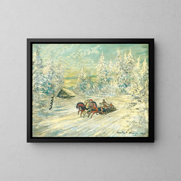 Troika en la nieve - Konstantin Alexeïevitch Korovine — cuadro enmarcado en la pared