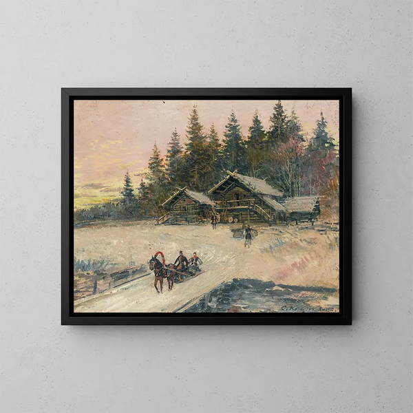 Escena de invierno con trineo de caballos - Konstantin Alexeïevitch Korovine — cuadro enmarcado en la pared