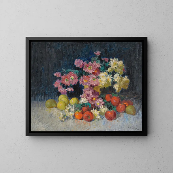 Nature morte avec des fleurs et des fruits - Konstantin Ivanovich Gorbatov — cuadro enmarcado en la pared