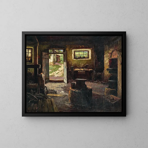 Blacksmith in the village of Faistenau - Konstantin Stoitzner — framed artwork on a wall