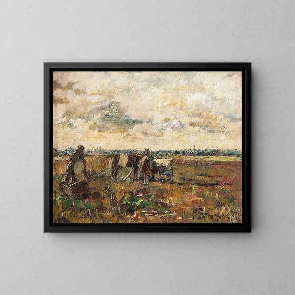 plano con un agricultor trabajando - Károly Kotász — cuadro enmarcado en la pared