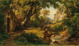 Kroly Mark - Flusslandschaft mit angelndem Mnch.webp