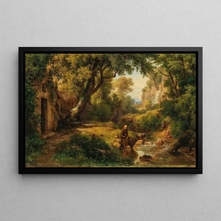 Kroly Mark - Flusslandschaft mit angelndem Mnch.webp