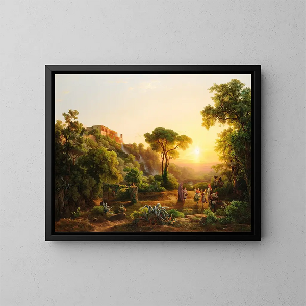 paisaje en Tivoli con una escena de la cosecha de uvas - Károly Markó — cuadro enmarcado en la pared