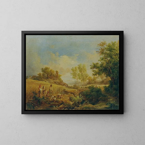 Paisaje con cosecha de heno - Károly Markó — cuadro enmarcado en la pared