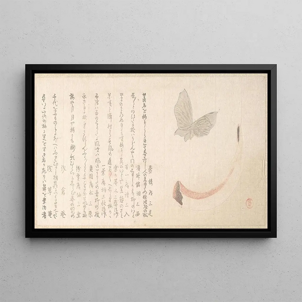 Jarrón de flores en cuerno y una mariposa - Kubo Shunman — cuadro enmarcado en la pared