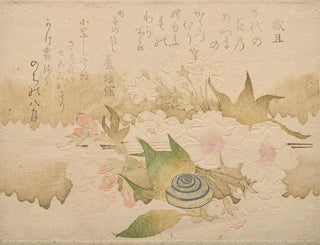 Kubo Shunman - New Year Poems Snail and cherry blossoms Saitan ka ni Katatsumuri.webp