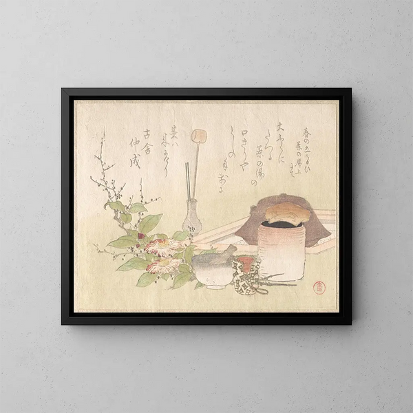 Conjunto de utensilios para la ceremonia del té - Kubo Shunman — cuadro enmarcado en la pared