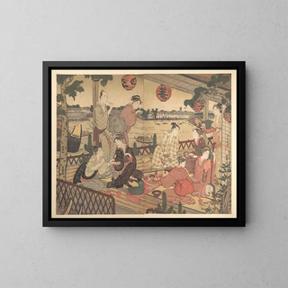 Kubo Shunman - Two Young Men and Several Women Dining at a Teahouse on the Bank of the Sumida River.webp