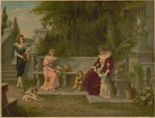 Kunstanstalten AG - Woman man and children at bench in garden.webp