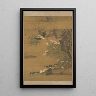 L Ji - Mandarin ducks and cotton rose hibiscus.webp