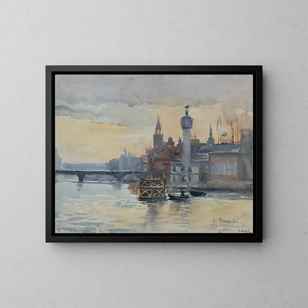 Pavillons al borde del Sena, la exposición de 1900 - Laure Brouardel — cuadro enmarcado en la pared
