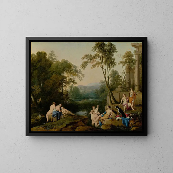 Diane y sus ninfas en un paisaje - Laurent de La Hyre — cuadro enmarcado en la pared