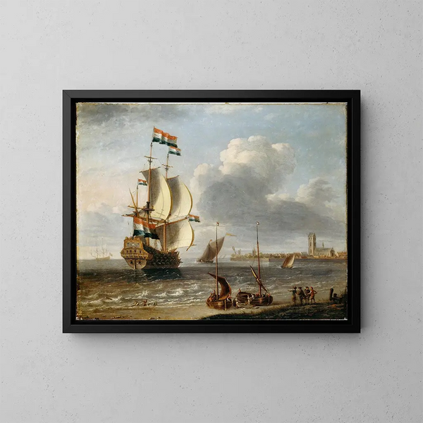 A Dutch Indiaman off the coast of Hoorn - Laureys a Castro — framed artwork on a wall