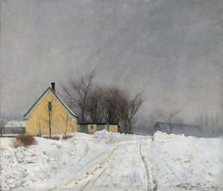 Laurits Andersen Ring - Foggy Winter Day To the Left a Yellow House Deep Snow.webp