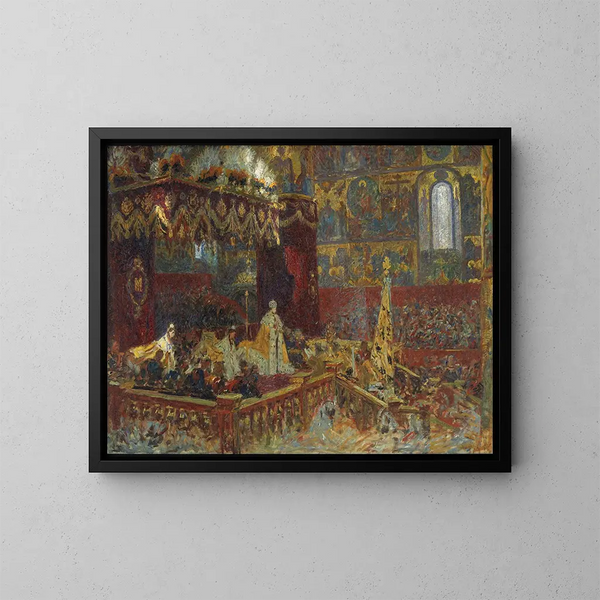 The coronation ceremony of Tsar Nicholas II in Moscow - Laurits Tuxen — framed artwork on a wall