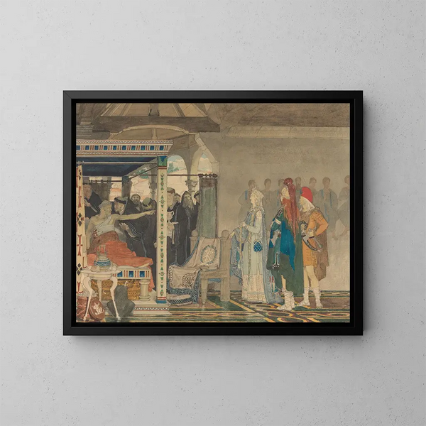 Frédégonde at the bedside of Prétextat - Lawrence Alma-Tadema — framed artwork on a wall