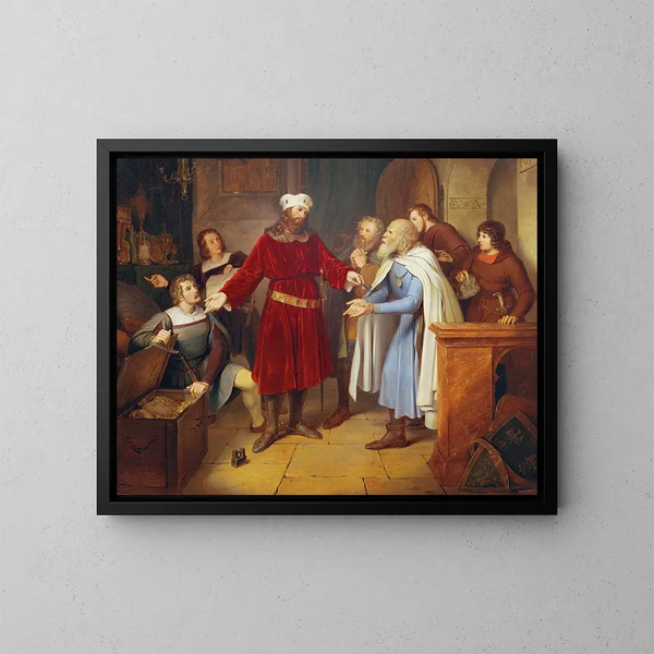 Leopold of Babenberg returns his treasures to the citizens of Vienna - Leander Russ — framed artwork on a wall