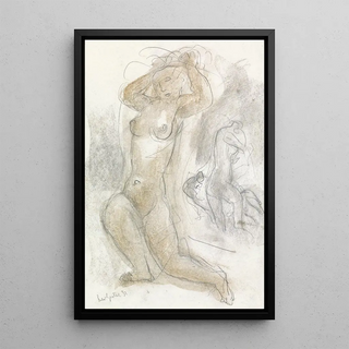 Leo Gestel - Naakte vrouw met de handen in het haar op de achtergrond een andere naakte figuur.webp