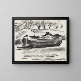 Leo Gestel - Schetsblad met een schip met een man aan boord.webp