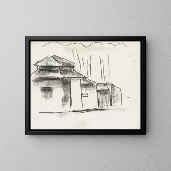 Hoja de boceto con casa - Leo Gestel — cuadro enmarcado en la pared