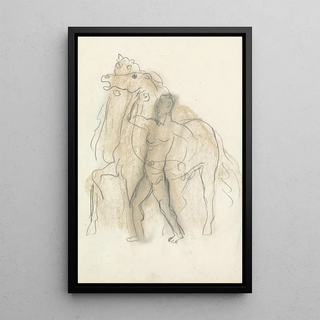 Leo Gestel - Schetsblad met man die twee paarden in bedwang houdt.webp