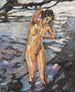 Mujer desnuda de pie bañándose - Leo Putz — vista de la obra
