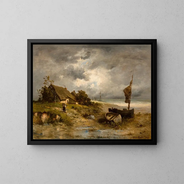 Una granja junto al mar - Léon Richet — cuadro enmarcado en la pared
