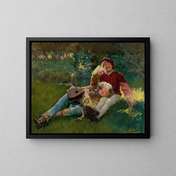 Niños alegres - Leon Wyczółkowski — cuadro enmarcado en la pared