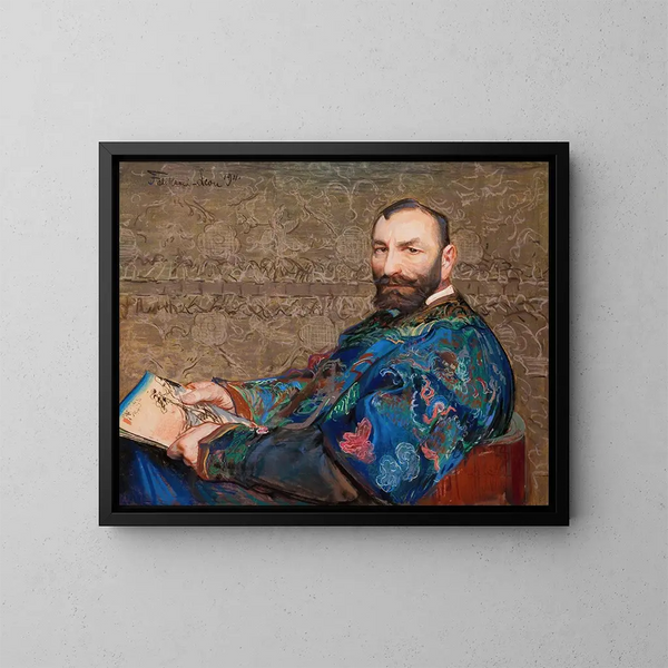Retrato de Feliks Jasieski con traje blanco - Leon Wyczółkowski — cuadro enmarcado en la pared