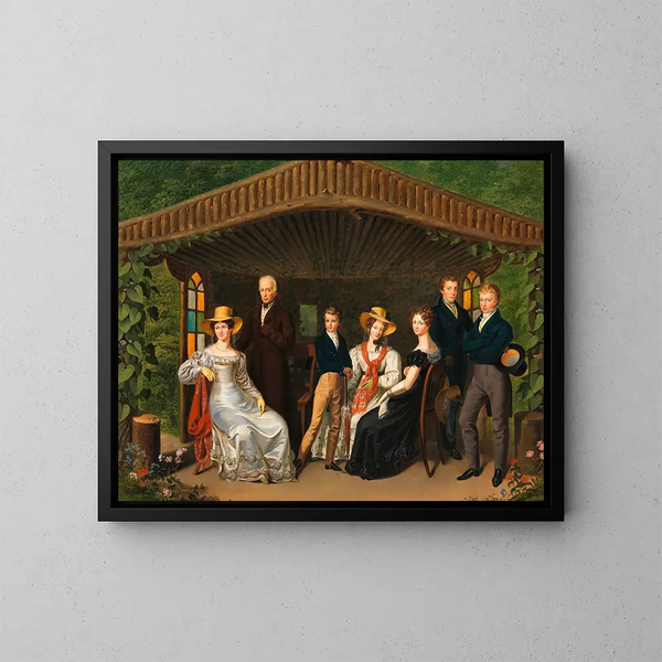 La familia imperial alrededor del duque de Reichstadt en una glorieta - Leopold Fertbauer — cuadro enmarcado en la pared