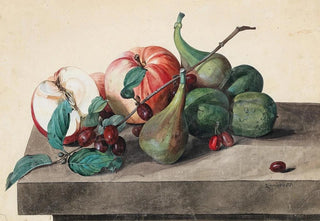 Leopold Zinngger - Stillleben mit pfeln Feigen und Cornelkirsche.webp