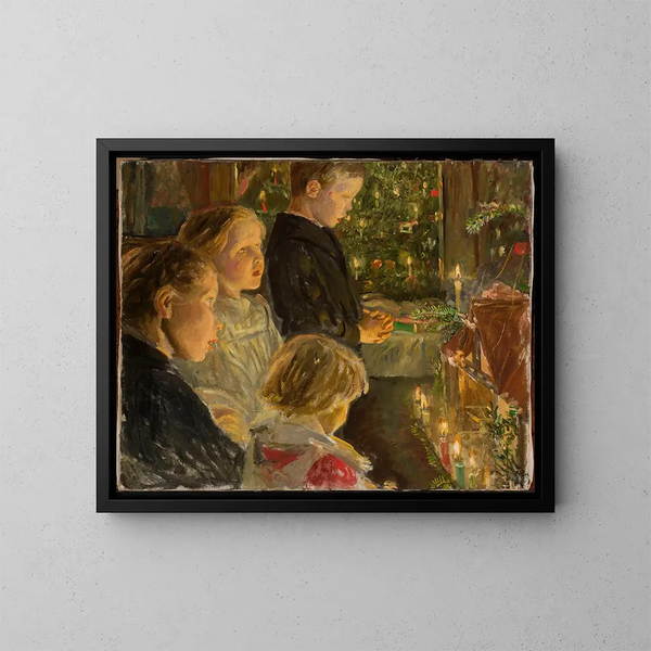 Niños cerca del árbol de Navidad - Leopold von Kalckreuth — cuadro enmarcado en la pared