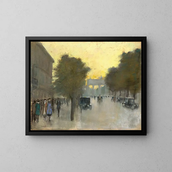 Bajo los tilos con vista a la puerta de Brandeburgo - Lesser Ury — cuadro enmarcado en la pared