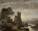 Night landscape painting with a ruined monastery - Lluís Rigalt — artwork view
